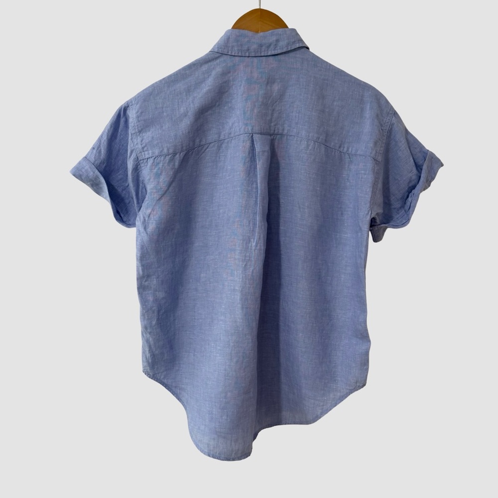 Baird McNutt For J. Crew Blue Linen Button Up Short Sleeve Shirt S - Picture 2 of 5